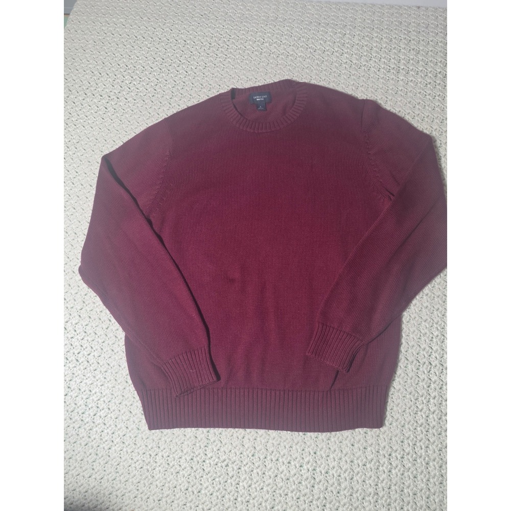 Lands End Drifter Sweater Mens L Burgundy Excellent 100% Cotton Crewneck Maroon